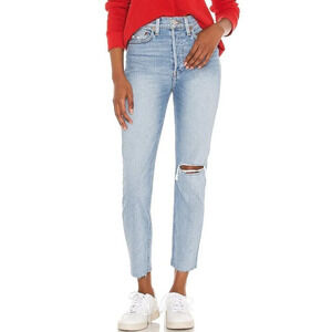 Re/Done 90's High Rise Ankle Crop Jean in Worn Light Blue Sz: 27